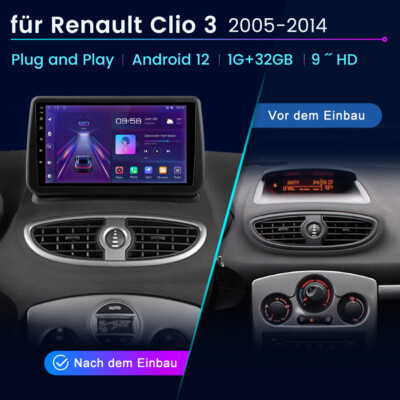9''Android 13 Autoradio Für Renault Clio III 2005-2014 BT FM GPS Navi DAB+ 1+32GB