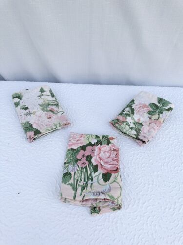 3 Vintage 100% Cotton Pink Pillow Sham Square Roses Cottage Country Victorian - Afbeelding 1 van 17