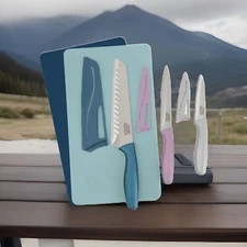 Thyme & Table 3 Piece Knife Set-With Covers & 2 Cutting Boards. Brand New.