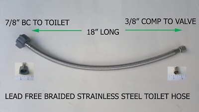20 Pack - 18'' Long 3/8'' Comp. X 7/8'' BC Lead Free Stainless Steel Toilet Hose 