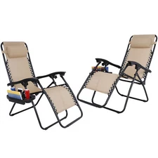 Set of 2 Zero Gravity Chair Foldable Lounge Beach Chair Back Yard for Relax