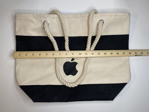 Apple Employee Tote Bag Canvas Black Striped Beach Bag - Picture 22 of 24
