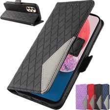 For Samsung A13 A23 A33 A53 A14 A34 A54 Grid Wallet Card Slot Leather Case Cover