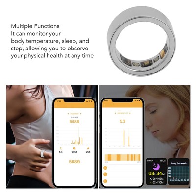 Smart Health Ring Waterproof Body Temperature Sleep Monitor Step Tracker Sil BLG