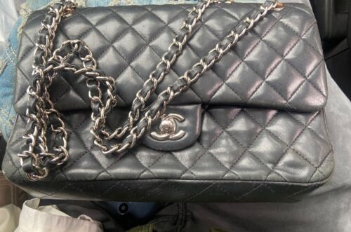 CHANEL Classic small double Flap Bag Black caviar Silver hardware