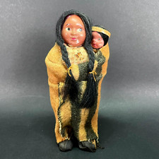 Vtg Celluloid Native American Indian Mother Baby Papoose Dressed Doll Skookum