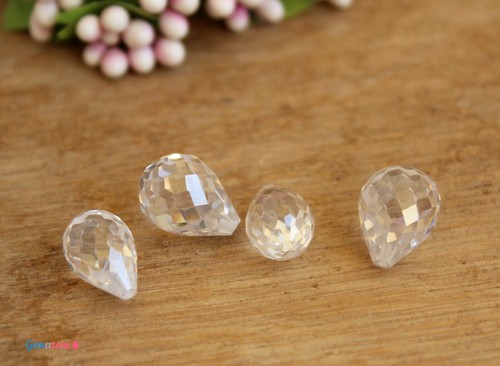 White Cubic Zirconia Faceted CZ Tear Drop Beads Half Drilled Briolette Drops 2PC - Picture 5 of 8