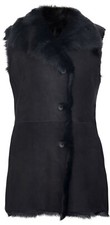 Women's Chic Black Toscana Shearling Sheepskin Buttoned Gilet