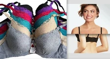 Lot 6 Bras #99996 Sexy Push Up Bras Lacy Multi-Color Underwire B C Cup