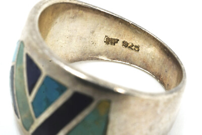 NF Sterling Silver Multi Color Inlay Band Ring, Size 7 | eBay