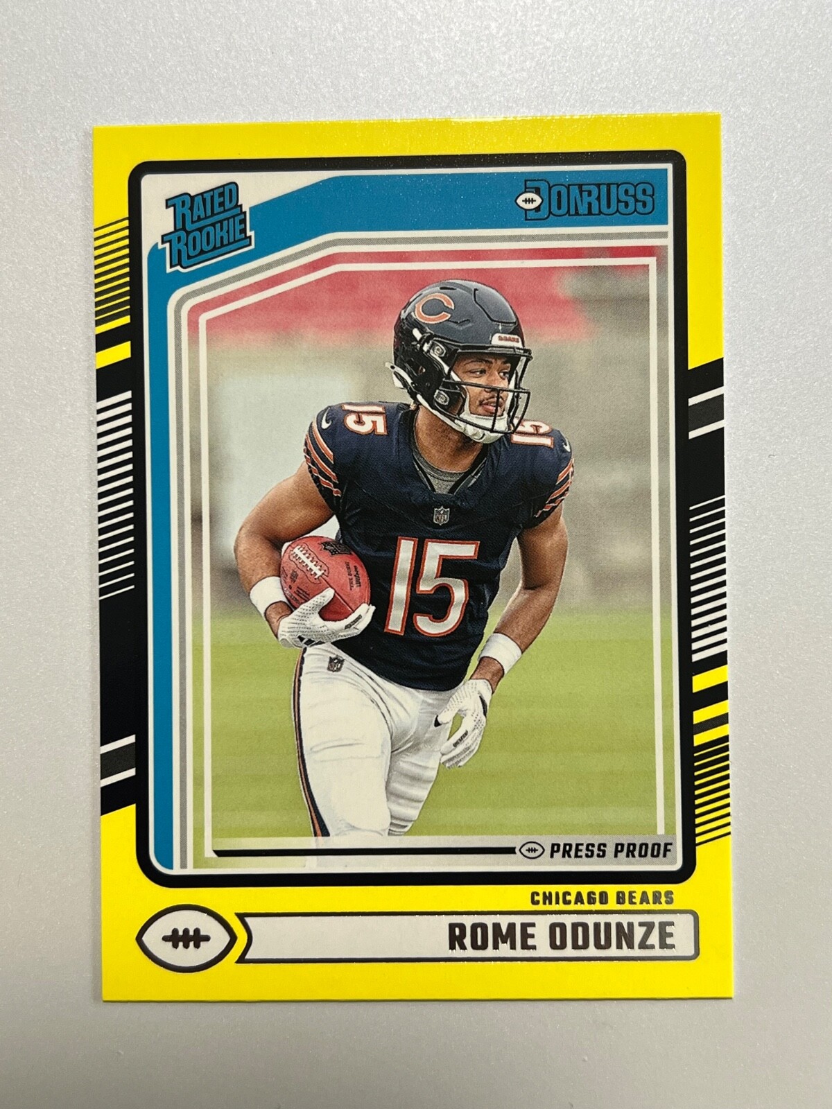 2024 Panini Donruss Rome Odunze Yellow Rated Rookie Press Proof #309 Bears *