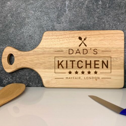 Personalised Chopping Board DAD'S 5 STAR KITCHEN Wooden Cheesboard Dad Gift - Picture 1 of 17