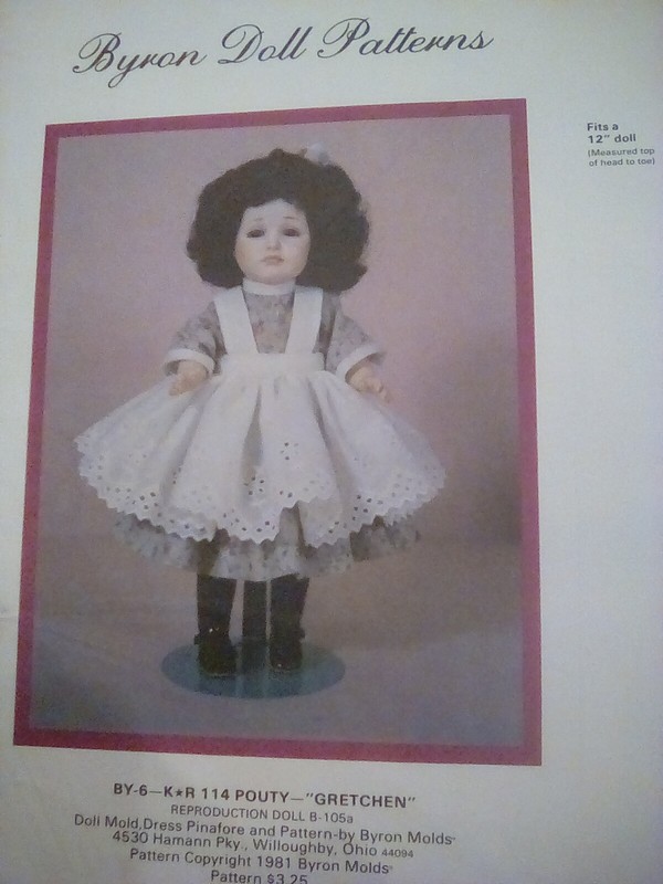 Doll Dress pattern size 12" vintage  style with a pinafore