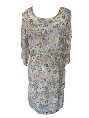 Adini 100% viscose georgette dress round neck side zip lined Size XS