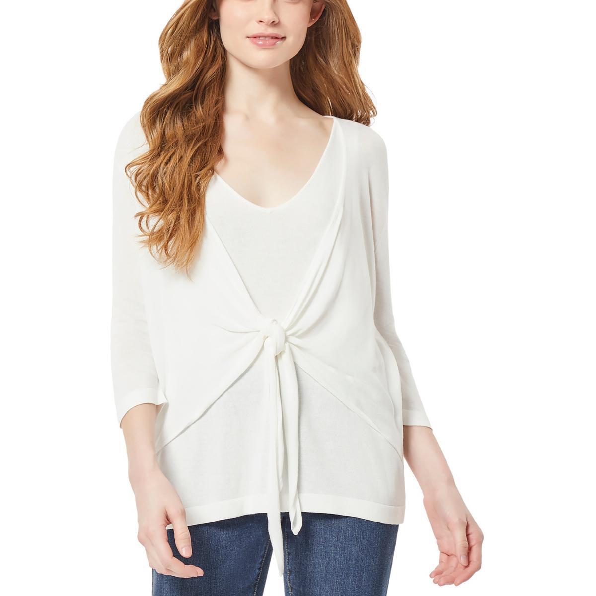 Женский пуловер с V-образным вырезом и белым галстуком спереди Jones New York, рубашка-свитер M BHFO 0221