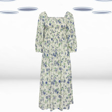 Ex Women’s Petite Size Ditsy Floral Print Midi Dress in Stone White (Defect)