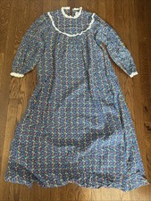 Lanz of Salzburg Girls' Floral Nightgown Blue With Eyelet Trim