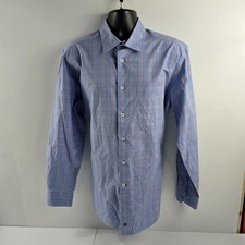 David Donahue Plaid Dress Shirt Blue Checkered 100 Cotton XL 4080