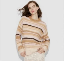 NWT WILD FABLE Fable Fuzzy Oversized Pullover Sweater- Stripe/Brown/Pin M ✨