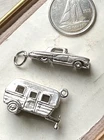 Vintage Large Sterling Charms CAR Two Door Sport COUPE And TRAVEL TRAILER