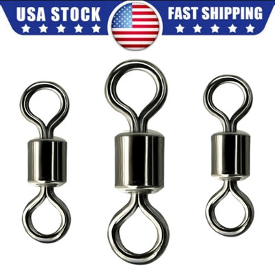 100PCS Rolling Barrel Swivel 220lb Fishing Swivels Solid Ring #1-#10,1/0-3/0