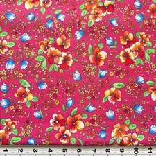 Vintage Marcus Brother Floral Pink Bright Wide Cotton Fabric By The Half Yard