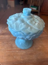 Fenton Blue Satin Art Glass Water Lily Covere...