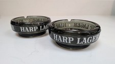 Pair Of Vintage Harp Irish Lager Pub Ashtrays With Embossed Harp - UNUSED