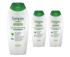 3 x 400 ml SIMPLE Kind to Hair Gentle Care Cleansing Shampoo for Sensitive Skin