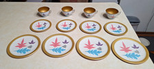 Vintage Ohio Art Tin Litho Tea Set Childs Toy Cup Saucer Plate Atomic Era 12 Pcs