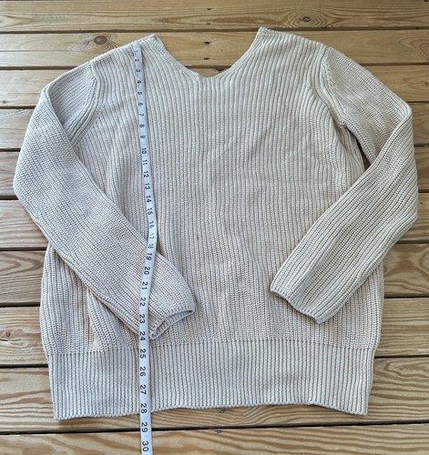 Pact Women’s V Neck Knit Organic Cotton Sweater Size L Beige I11 - Picture 6 of 8