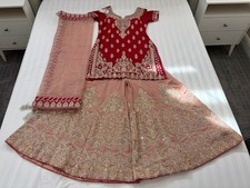 Red  Peach Embroidered Indian Sharara Suit Fits M-L