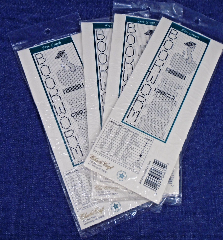 4 Charles Craft Bookmarks with Lace Trim 2 White 2 Cream Cotton 18ct Aida 3x8" - Image 2 of 2