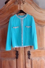 Twinset Cardigan Chic elegant fränzösisch edel hellblau gold weiß 40 L