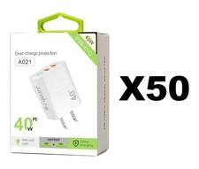 Lot of 50 Pcs Dual USB-C Port Charging Wall Adapter 40W White 