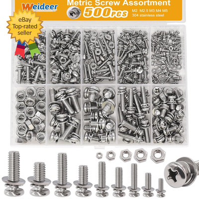 500Pcs Nut and Bolt Assortment Kit,M2 M2.5 M3 M4 M5 Machine Screws 304 Stainless