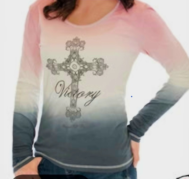 Cowgirl Tuff Co. Women's Long Sleeve T-Shirt Colorful Western Victory Cross Sz L