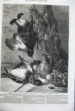 Old Antique Print 1862 Dead Game Birds Fruit Duffield British Institution 19th
