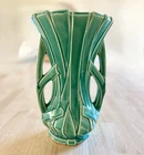 Green Glossy Ceramic Vase Art Deco Style 12 in Tall 7 in Wide