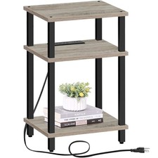 1 PC Side Table Charging Station 3Tier Storage Shelf Nightstand TB01BG042
