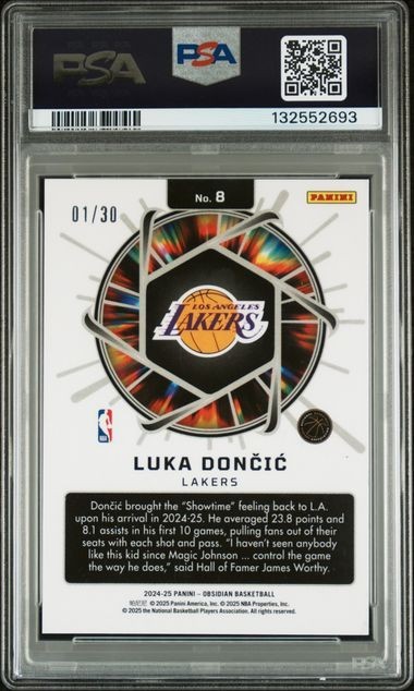 Luka Doncic 2024-25 Panini Obsidian Supernova E. Etch Blue Flood /30 PSA 10 #8 view 2