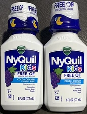 Lot Of 2 Vicks NyQuil Kids (6+) Cold, Cough & Runny Nose Sugar & Dye Free 6oz