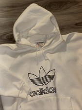 Vintage Adidas Trefoil Spell Out Hoodie Sweatshirt Large White Made In USA 90s
