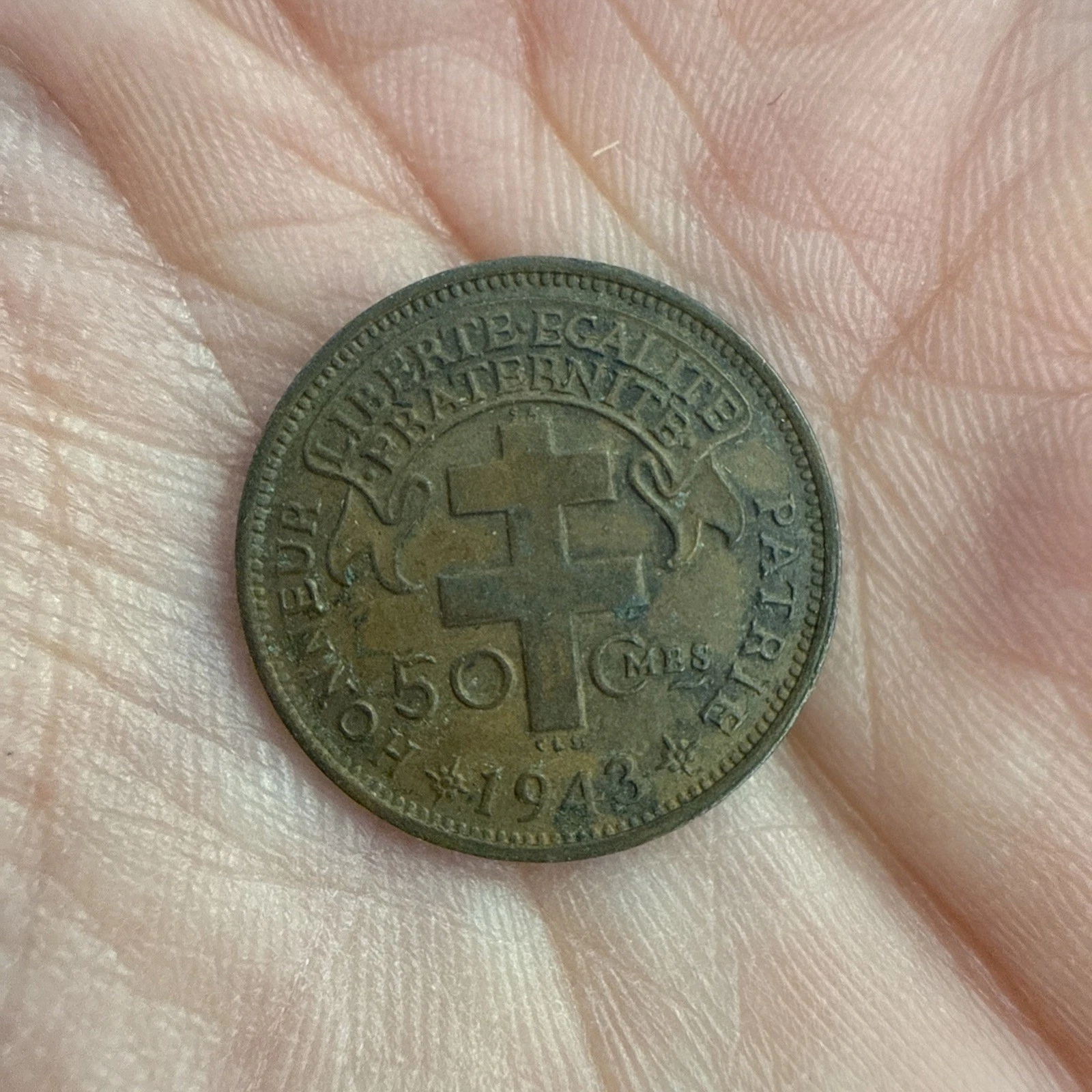 Monnaie 50 Centimes De Franc Afrique équatoriale RF Française Libre 1943