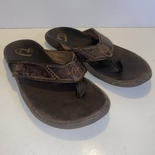 Men's Olukai Ohana Flip Flop Sandals Brown Leather US Size 12
