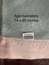 VTG Penney's Golden Dawn Blue Wool Blanket Satin Binding Trim 74x89 Twin Full