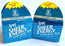 New VTG Lot of 2 Leggs Sheer Energy Control Top Sheer Toe Pantyhose Nude Size B