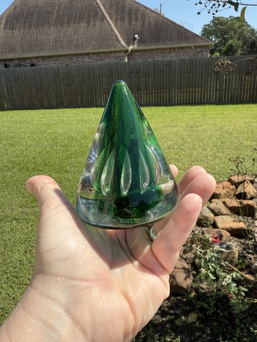 BLENKO GLASS PAPERWEIGHT GREEN SWIRLS SPACE AGE MID CENTURY MODERN LABEL RARE - Picture 6 of 7