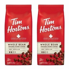 2 PACK Tim Hortons Whole Bean Original Blend Ground Coffee 100 Arabica 12oz