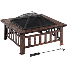 Cooper Outdoor Square Fire Pit Metal Garden Stove Brazier for Barbecue, Heating